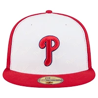 Casquette ajustée New Era 59FIFTY blanche/rouge pour homme des Phillies de Philadelphie