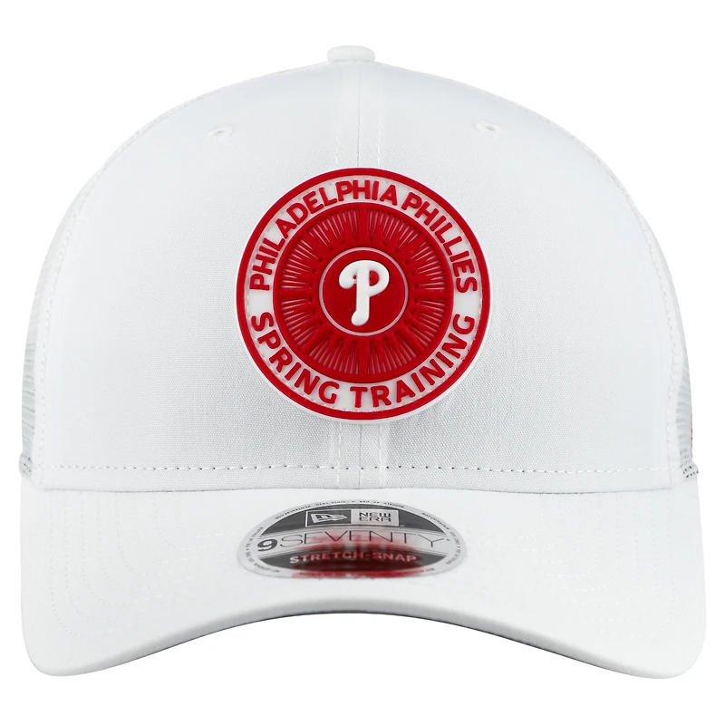 Casquette trucker ajustable New Era blanche Philadelphia Phillies 2026 Spring Training Fan Pack 9SEVENTY pour homme