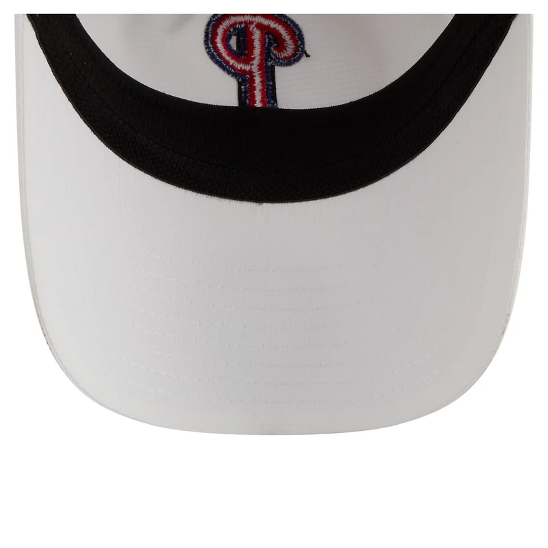 Casquette New Era blanche Philadelphia Phillies pour homme, style classique décontracté et ajustable en tissu ripstop.