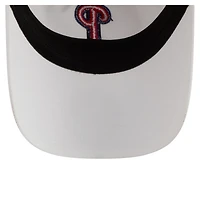 Casquette New Era blanche Philadelphia Phillies pour homme, style classique décontracté et ajustable en tissu ripstop.