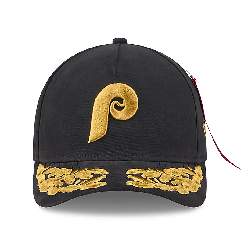 Men's New Era x Alpha Industries Black Philadelphia Phillies A-Frame 9FORTY Adjustable Hat