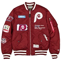 Blouson aviateur entièrement zippé New Era x Alpha Industries bordeaux pour homme des Philadelphia Phillies