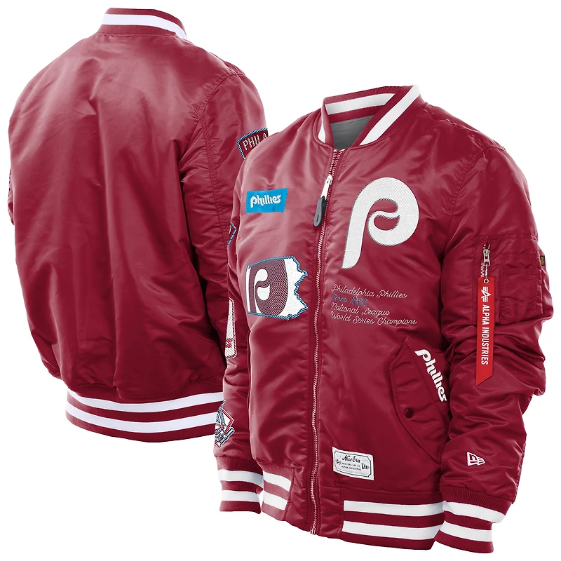 Men's New Era x Alpha Industries Red Philadelphia Phillies MA-1 Retro Full-Zip Bomber Jacket