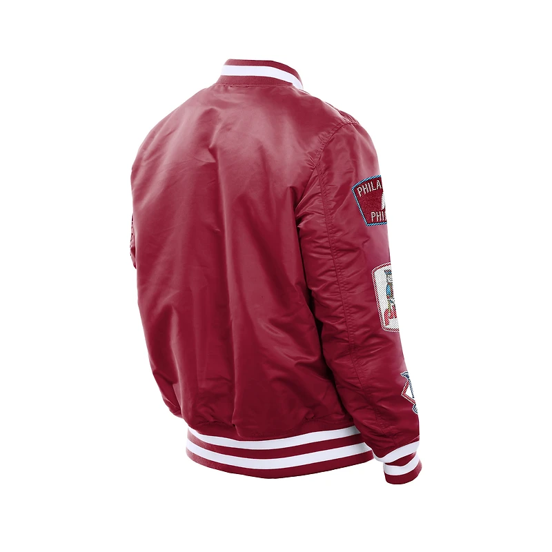 Men's New Era x Alpha Industries Red Philadelphia Phillies MA-1 Retro Full-Zip Bomber Jacket