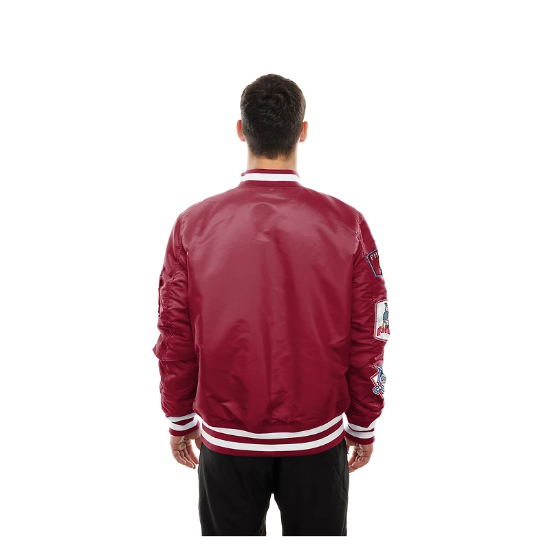 Blouson aviateur rétro entièrement zippé MA-1 des Philadelphia Phillies de New Era x Alpha Industries pour homme, rouge