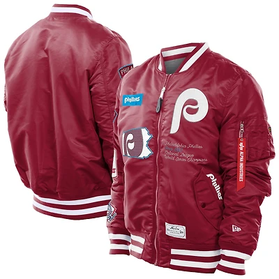 Men's New Era x Alpha Industries  Red Philadelphia Phillies MA-1 Retro Full-Zip Bomber Jacket