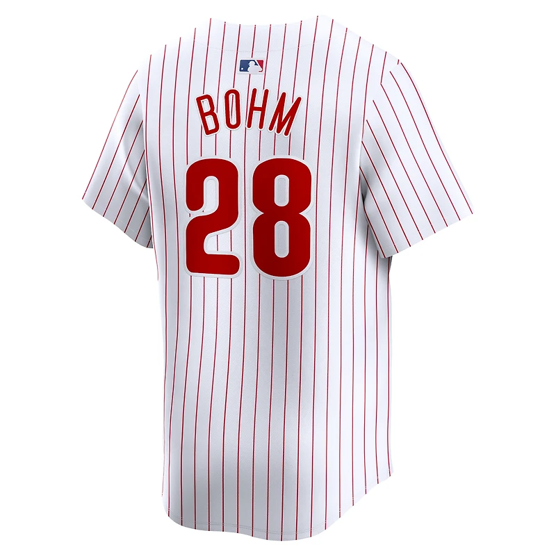 Maillot de joueur Nike Alec Bohm pour homme, blanc, Philadelphia Phillies, Domicile Limited