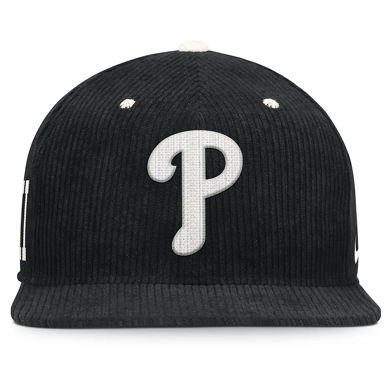 Casquette structurée à fermeture snapback Nike Philadelphia Phillies Pro en velours côtelé noir pour homme
