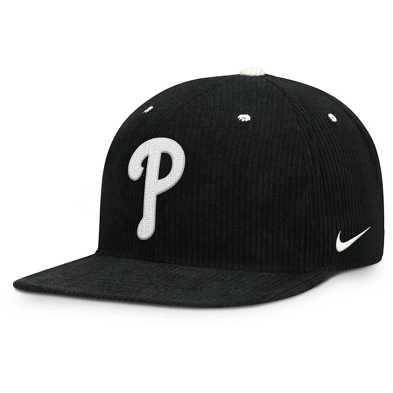 Casquette structurée à fermeture snapback Nike Philadelphia Phillies Pro en velours côtelé noir pour homme