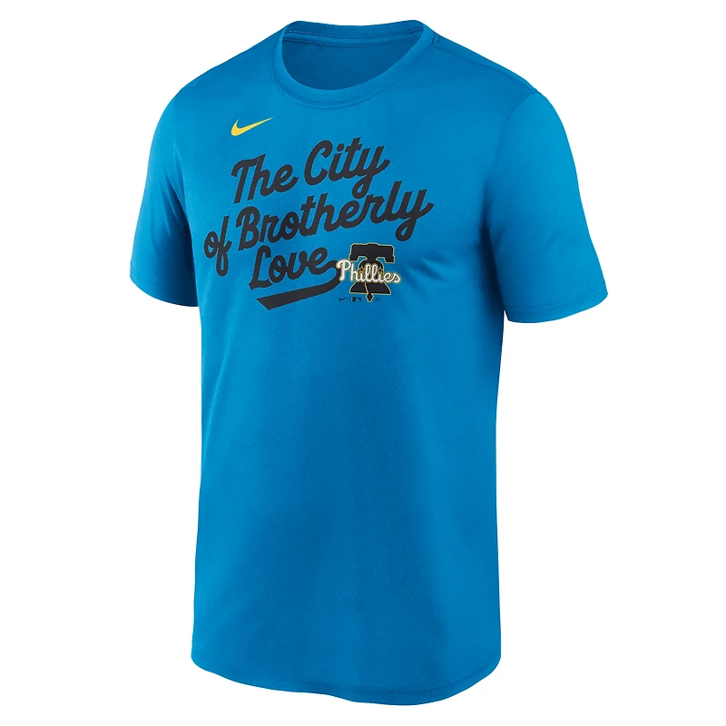 Men's Nike Blue Philadelphia Phillies City Connect Team Phrase Script Legend Performance T-Shirt