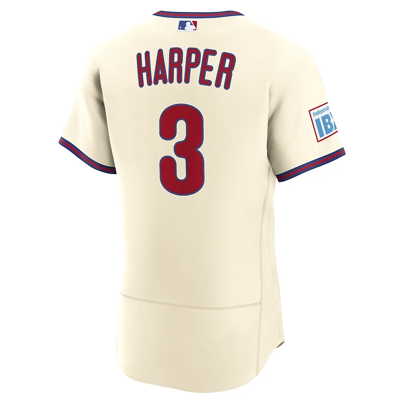 Maillot authentique domicile Nike Bryce Harper blanc des Phillies de Philadelphie avec patch sponsor pour homme