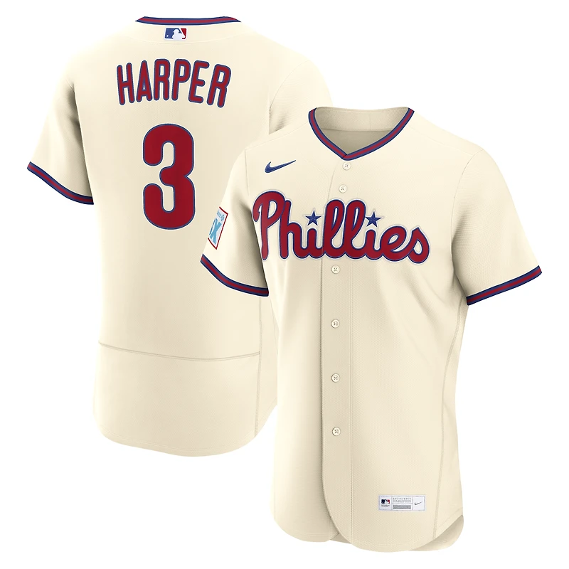 Maillot authentique domicile Nike Bryce Harper blanc des Phillies de Philadelphie avec patch sponsor pour homme