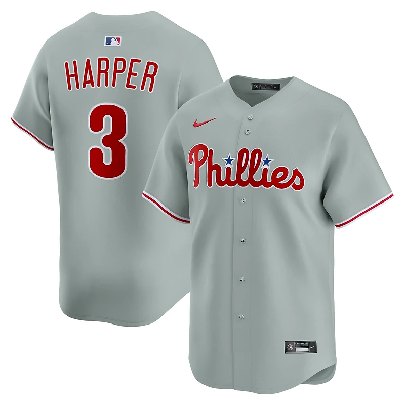 Maillot Nike Bryce Harper gris pour homme, édition limitée, des Philadelphia Phillies