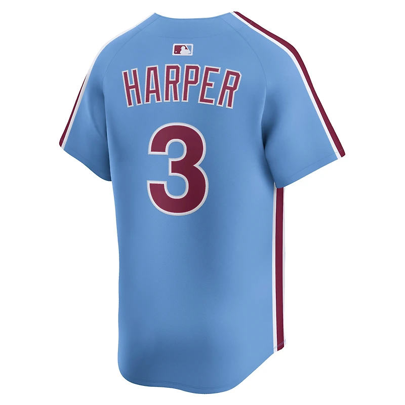 Maillot de joueur alternatif Nike Bryce Harper bleu clair des Philadelphia Phillies pour homme
