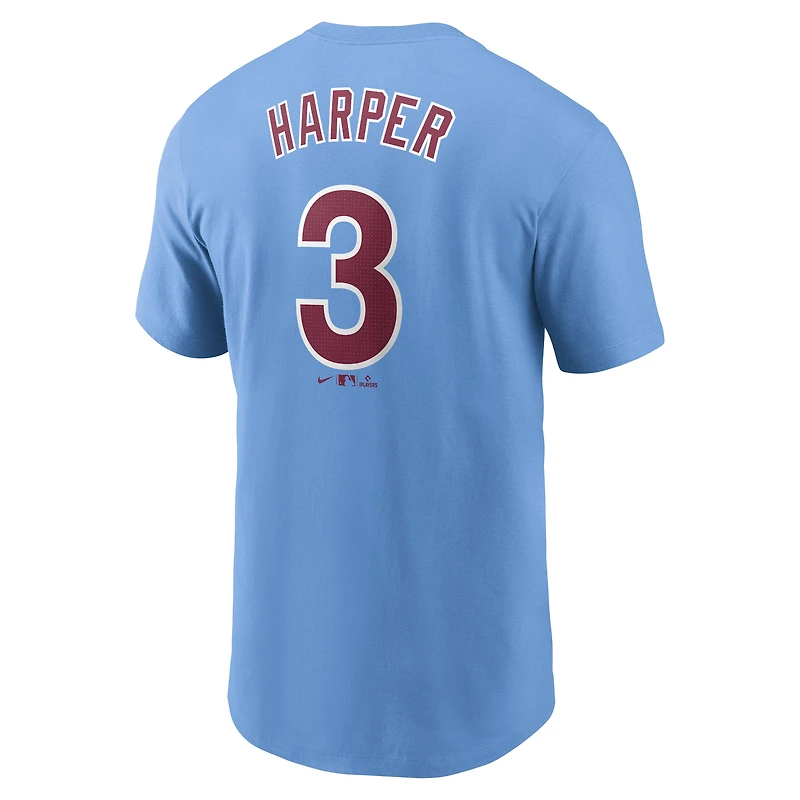 T-shirt Nike Bryce Harper bleu clair pour homme avec nom et numéro Fuse des Philadelphia Phillies