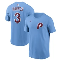 T-shirt Nike Bryce Harper bleu clair pour homme, avec nom et numéro des Phillies de Philadelphie