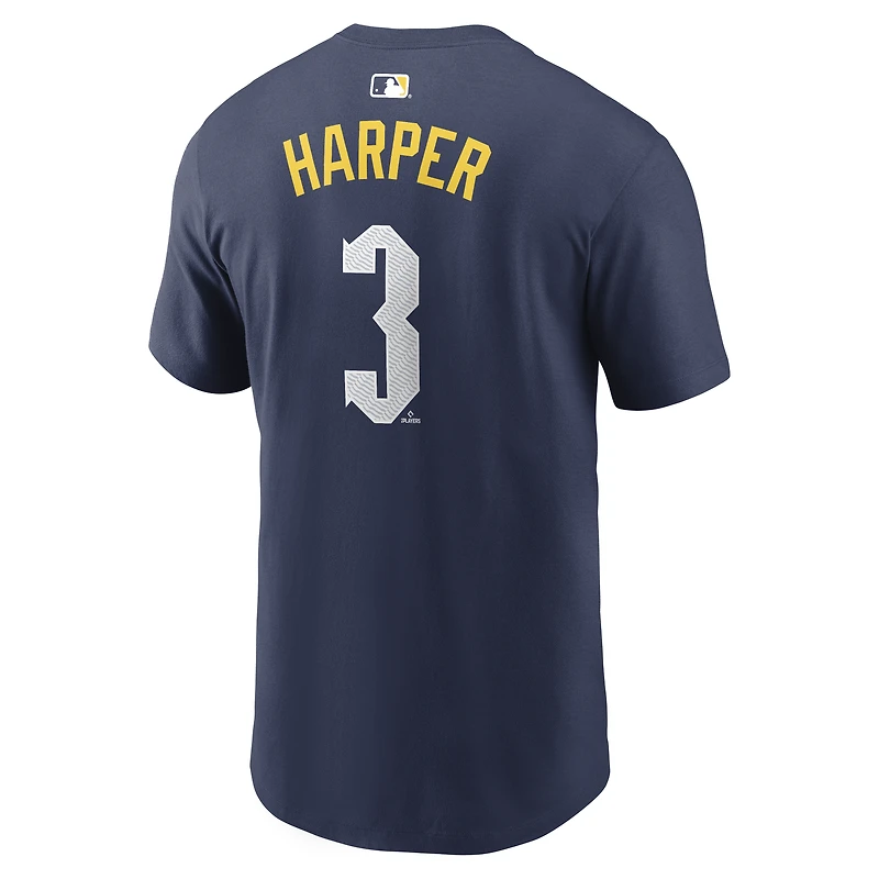 T-shirt Nike Bryce Harper bleu marine Philadelphia Phillies City Connect pour homme, avec nom et numéro