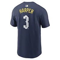 T-shirt Nike Bryce Harper bleu marine Philadelphia Phillies City Connect pour homme, avec nom et numéro