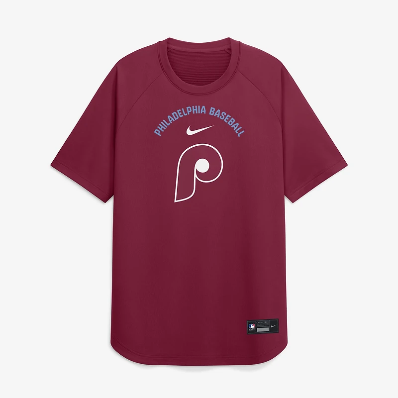 Haut raglan Nike Dri-FIT bordeaux Philadelphia Phillies Authentic Collection pour homme