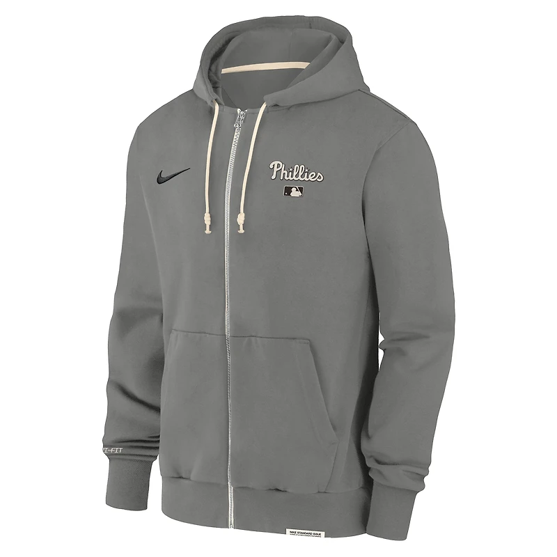 Sweat à capuche entièrement zippé Nike Charcoal Philadelphia Phillies Authentic Collection Travel Performance pour homme