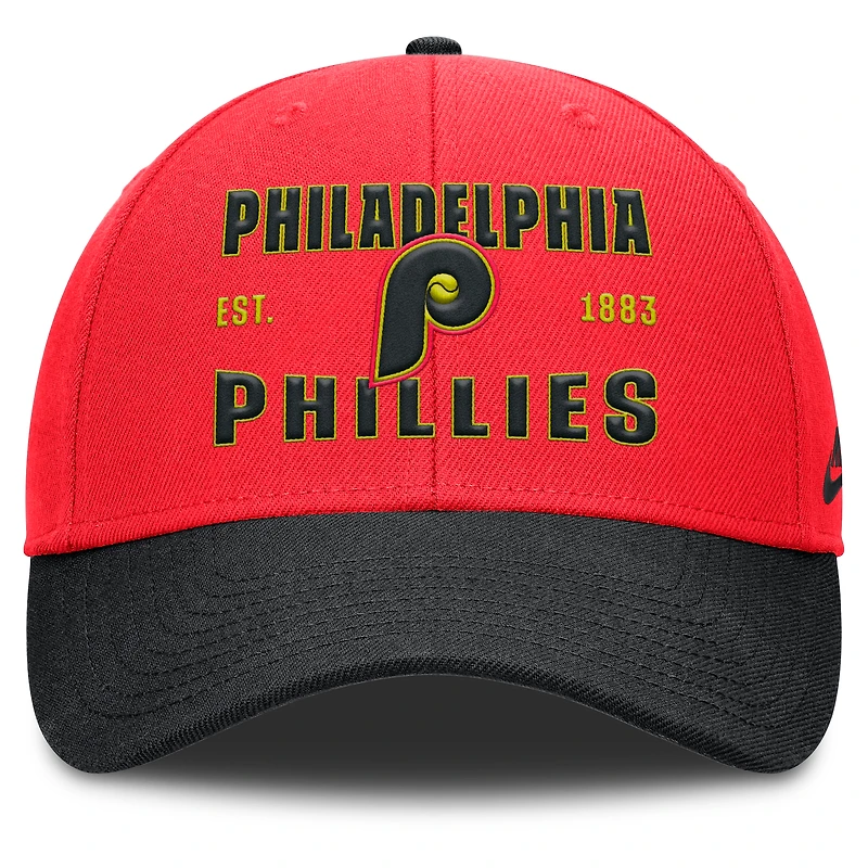 Casquette ajustable Nike Neon 90s Rise pour homme, cramoisi/noir, des Philadelphia Phillies