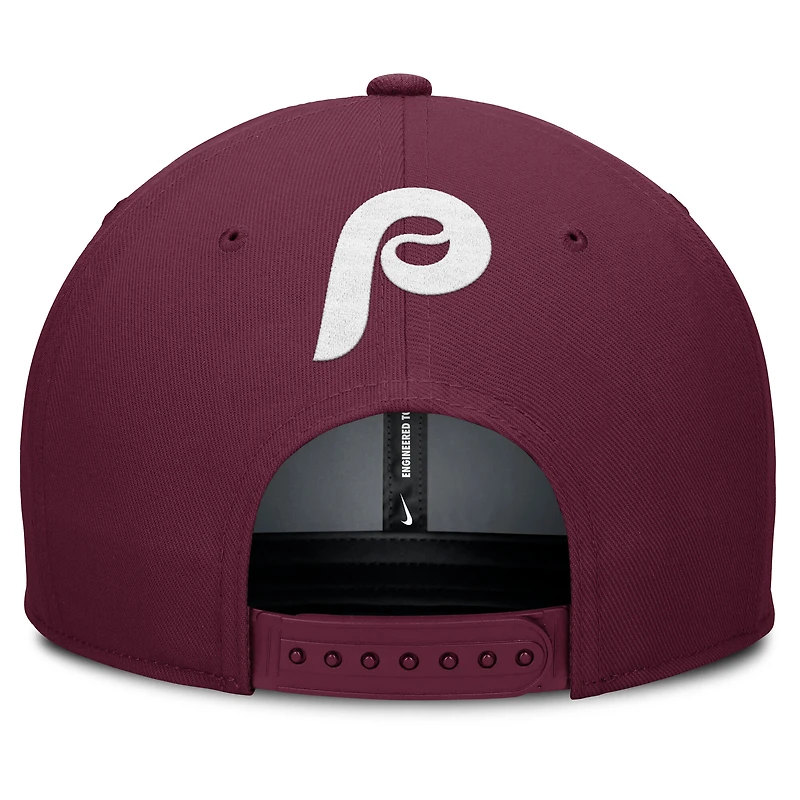 Casquette Snapback Nike Pro Performance gris/bordeaux pour homme des Philadelphia Phillies