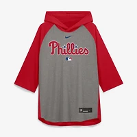 T-shirt à capuche Nike Authentic Collection Flux Dri-FIT gris pour homme, manches raglan 3/4, Philadelphia Phillies.