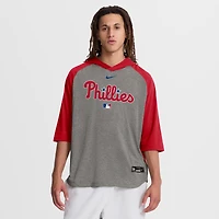 T-shirt à capuche Nike Authentic Collection Flux Dri-FIT gris pour homme, manches raglan 3/4, Philadelphia Phillies.