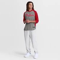 T-shirt à capuche Nike Authentic Collection Flux Dri-FIT gris pour homme, manches raglan 3/4, Philadelphia Phillies.