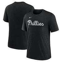 Men's Nike Heather Black Philadelphia Phillies Wordmark Tri-Blend T-Shirt