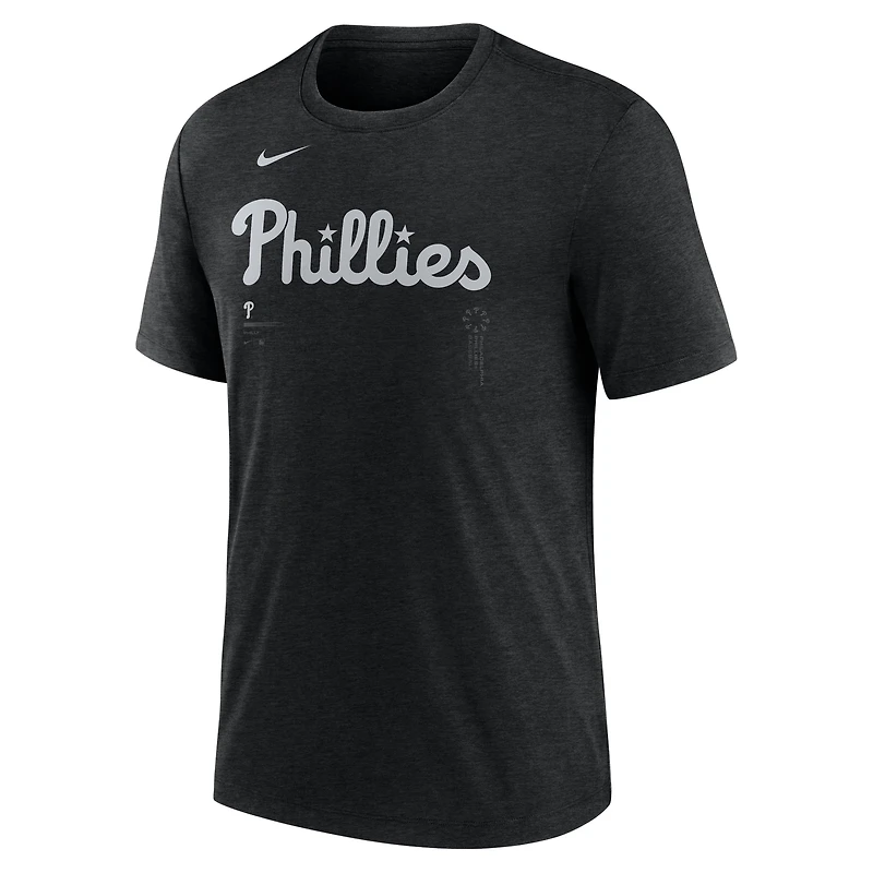 Men's Nike Heather Black Philadelphia Phillies Wordmark Tri-Blend T-Shirt