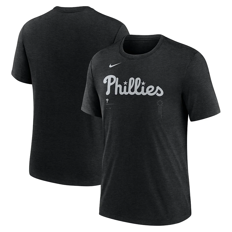 Men's Nike Heather Black Philadelphia Phillies Wordmark Tri-Blend T-Shirt