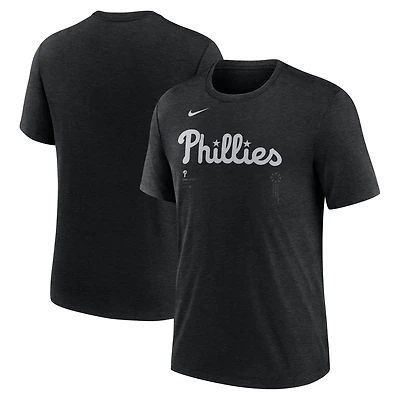 Men's Nike Heather Black Philadelphia Phillies Wordmark Tri-Blend T-Shirt