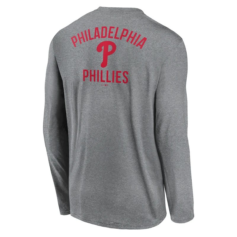 Men's Nike Heather Charcoal Philadelphia Phillies 2-Hit Legend Dri-FIT Long Sleeve T-Shirt
