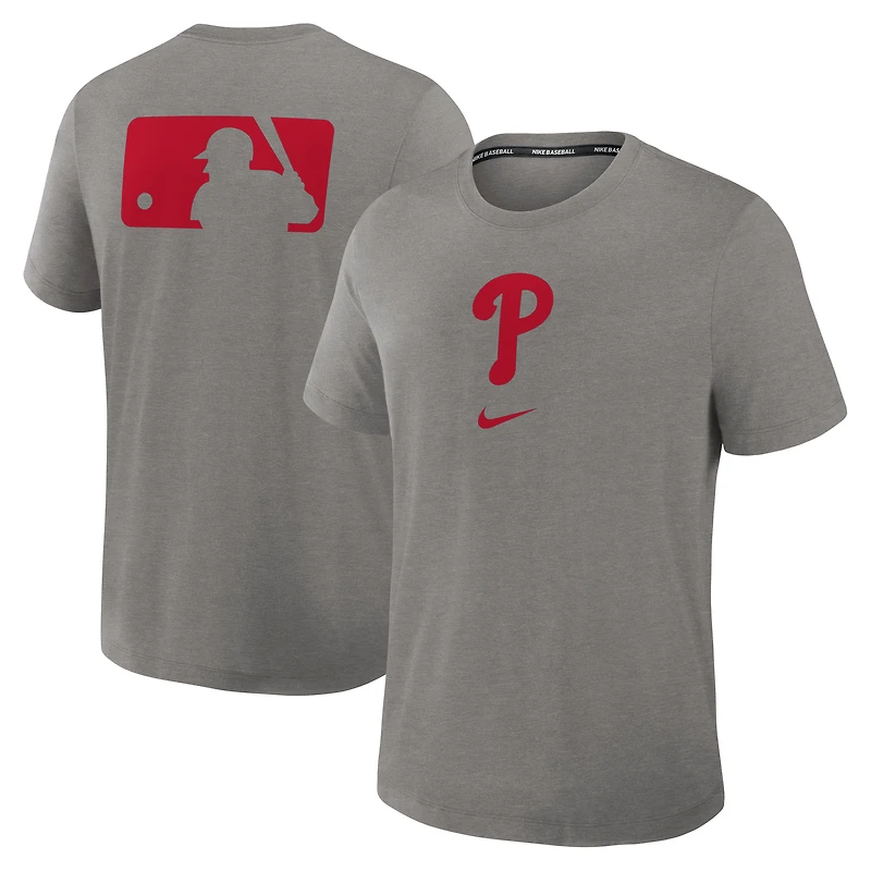 T-shirt Nike pour homme, couleur gris anthracite chiné, collection authentique Philadelphia Phillies Early Work, mélange de trois matières Dri-FIT