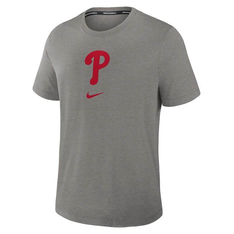 T-shirt Nike pour homme, couleur gris anthracite chiné, collection authentique Philadelphia Phillies Early Work, mélange de trois matières Dri-FIT