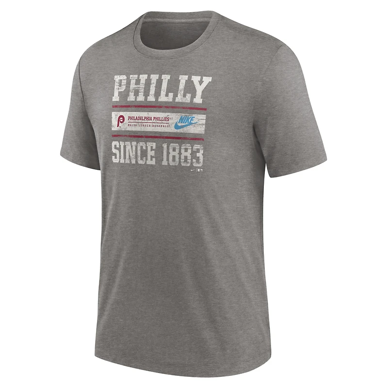 T-shirt à trois mélanges Nike Heather Charcoal Philadelphia Phillies Cooperstown Collection Local Stack pour hommes