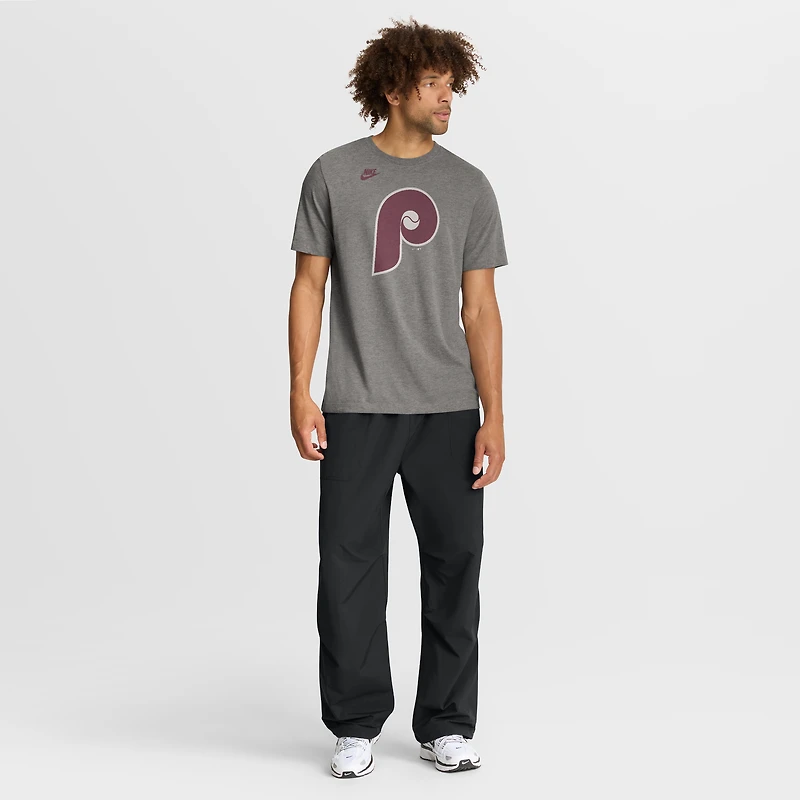 Men's Nike Heather Charcoal Philadelphia Phillies Cooperstown Logo Tri-Blend T-Shirt