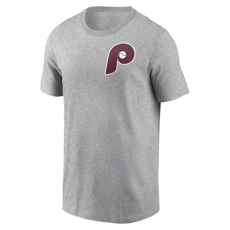 Men's Nike Heather Gray Philadelphia Phillies Cooperstown Collection Large Logo 2-Hit T-Shirt