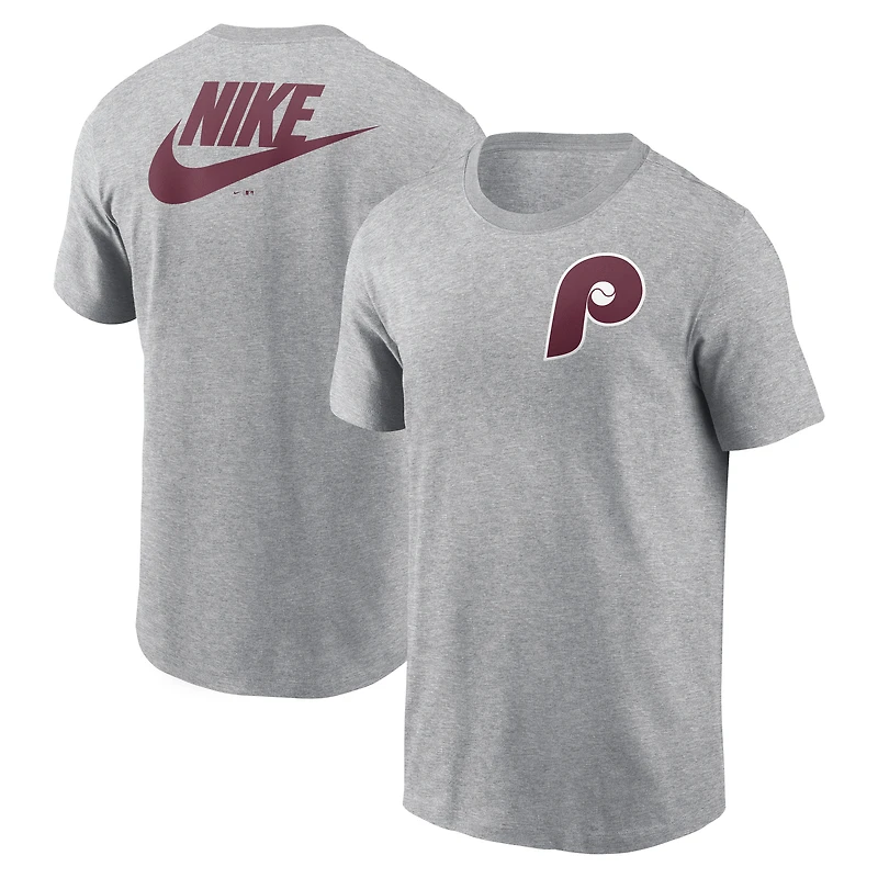 Men's Nike Heather Gray Philadelphia Phillies Cooperstown Collection Large Logo 2-Hit T-Shirt