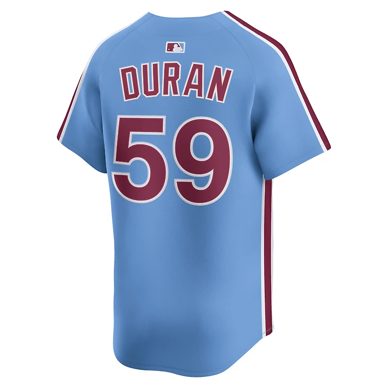 Maillot Nike Jhoan Duran bleu clair pour homme, édition limitée, joueur alternatif des Phillies de Philadelphie