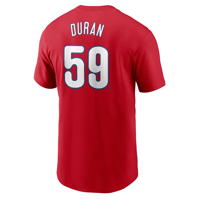 Men's Nike Jhoan Duran Red Philadelphia Phillies Fuse Name & Number T-Shirt