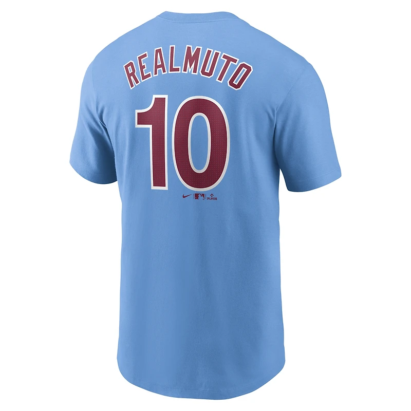 T-shirt Nike J.T. Realmuto bleu clair pour homme avec nom et numéro Fuse des Philadelphia Phillies