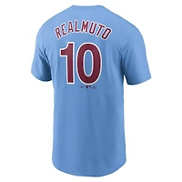 T-shirt Nike J.T. Realmuto bleu clair pour homme avec nom et numéro Fuse des Philadelphia Phillies