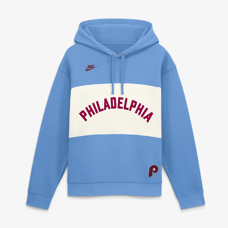 Sweat à capuche Nike bleu clair pour homme, Philadelphia Phillies, collection Cooperstown Legacy des années 80
