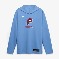 T-shirt à capuche manches longues Nike Philadelphia Phillies Authentic Collection Dri-FIT bleu clair pour homme