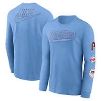 T-shirt à manches longues Nike bleu clair pour homme, collection Cooperstown Knockout des Philadelphia Phillies