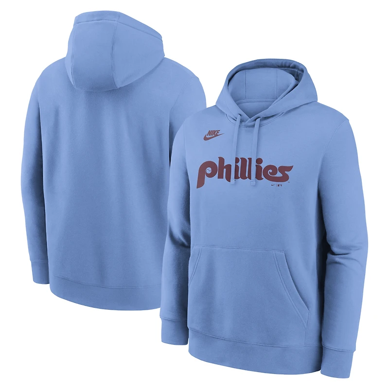 Men's Nike Light Blue Philadelphia Phillies Cooperstown Collection Wordmark Club Hoodie