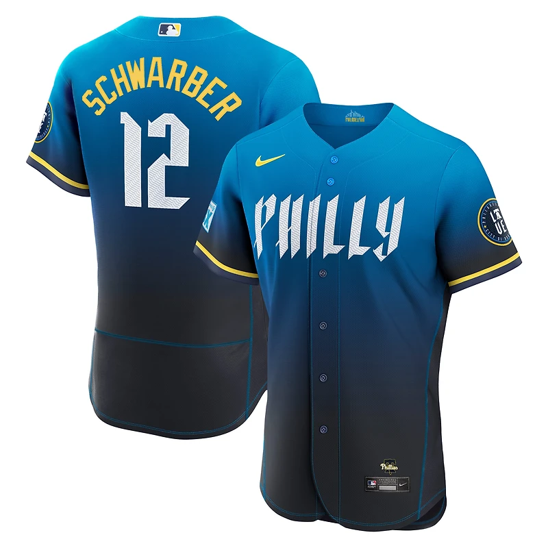 Men's Nike Navy Kyle Schwarber Philadelphia Phillies City Connect Authentic Sponsor Patch Jersey