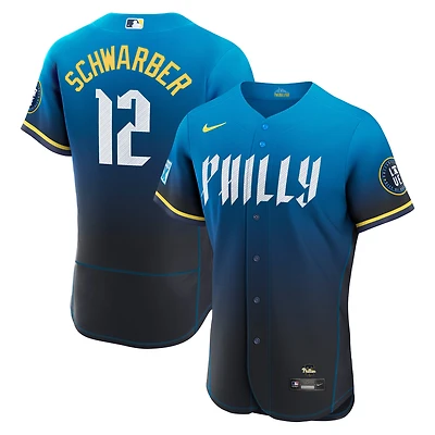 Men's Nike Navy Kyle Schwarber Philadelphia Phillies City Connect Authentic Sponsor Patch Jersey